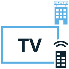 Hotel TV icon vector. Ideal for in-room entertainment, technology, and guest amenities themes. This graphic symbolizes the television set provided in a hotel room for guest leisure and comfort.