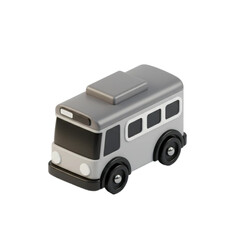 Charming 3D isometric illustration of a grey and silver passenger bus, perfect for transportation and travel-themed projects, rendered with a clean, modern aesthetic