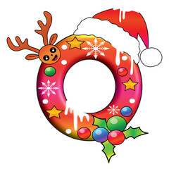 Festive Christmas Number Zero Vector with Santa Hat, Star, Snow and Reindeer