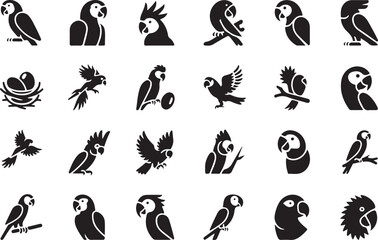 Collection of Parrot Silhouettes in Various Poses macaw © MdMezbahul