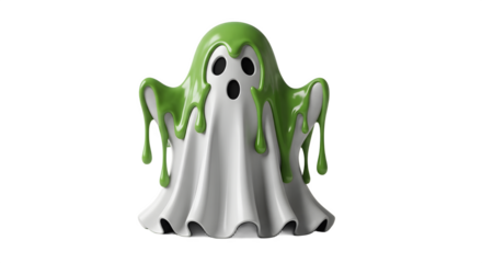 Green slime dripping from a white ghost halloween themed spooky cartoonish fun.