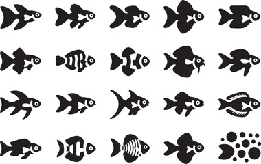 Collection of Silhouetted Fish Icons vector illustration