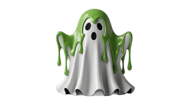 Green slime dripping from a white ghost halloween themed spooky cartoonish fun.