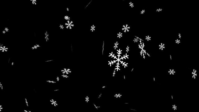 White snow overlay layer on black background, The winter background, falling snowflakes, christmas snowflakes holiday background loop,
Falling snowflakes loopable animation