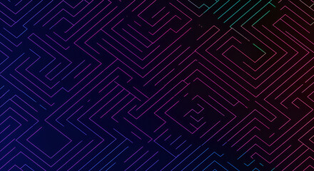 Abstract geometric labyrinth background with vibrant neon gradient lines design