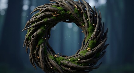 Enchanted wreath, perfect for fantasy themed events, rustic wedding invites. Woodland crown with moss and small mushrooms. Nature, organic, mystical aesthetics.