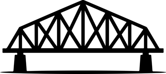 truss bridge with intricate geometric support structures and solid pillar foundations