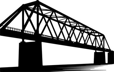 truss bridge with intricate geometric support structures and solid pillar foundations