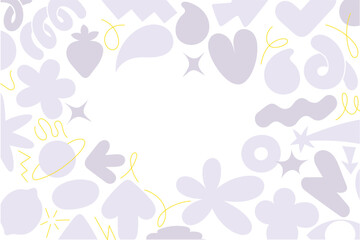 Colorful abstract frame design featuring playful shapes and patterns set against a light background
