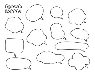 モコモコのカラフルでポップな吹き出しセット　モノクロ