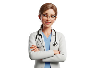 Fototapeta premium Smiling Female Doctor with Stethoscope Isolated on Transparent Background