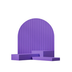 a purple color block shape with circle backdrop, in a 3d rendering mockup template