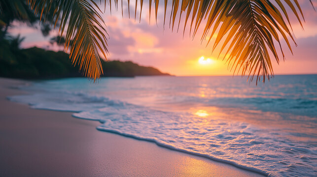 Sunset Through Palm Leaves on Vieques Island Beach