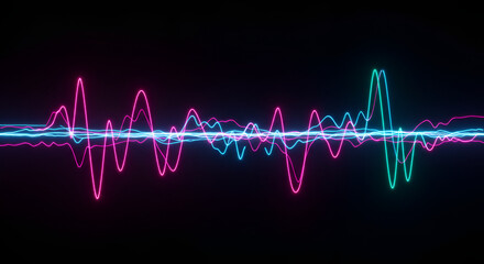 Neon Audio Visualizer with Pink, Blue and Green Fluorescent Frequency Lines