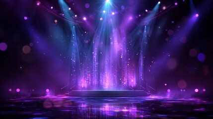 Fototapeta premium A purple stage with lights shining on it