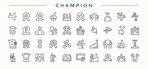 Championship line icon set. Contain linear sign medal, prize, best, award, cup and more. Win vector icon set. Outline symbol collection. Editable vector illustration.