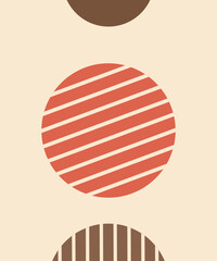 A minimalist boho vector featuring abstract geometric circles with striped patterns in brown and terracotta tones. Perfect for wall art, posters, backgrounds, and modern home decor designs.