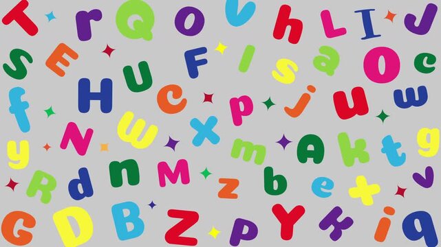 ABC Scattered pattern of letters and small star shapes. Suitable for backgrounds, stationery, packaging, and educational materials with a playful design.