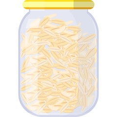Glass Jar Filled With Rolled Oats And Golden Lid A Healthy Breakfast Ingredient Isolated On White Background