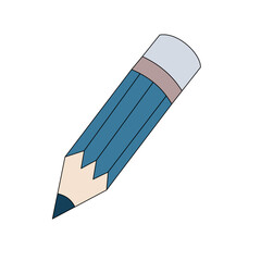 Cartoon Pencil Icon: Blue, Isolated, Simple Design