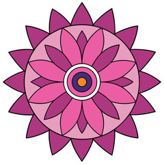 Vector art of pink and purple flower mandala, a symmetrical and decorative design with a central floral motif
