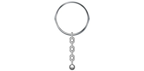 Realistic Silver Key Chain With Metal Ring Vector Illustration.	