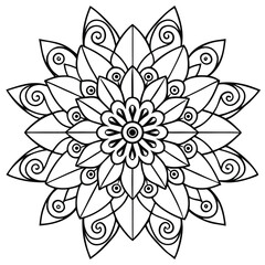 Vector art of elegant mandala design, featuring intricate floral patterns and symmetrical shapes for coloring books