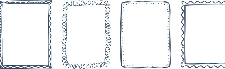 Hand drawn doodle rectangular frames set, decorative sketch borders for scrapbook, invitation, stationery, banner, minimalist design elements