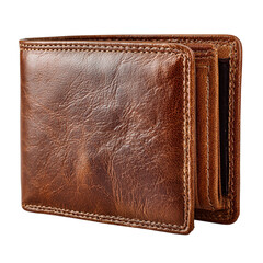 Brown leather wallet isolated on transparent background 