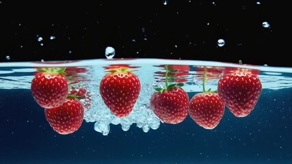 strawberries are immersed in water creating spectacular splashes. Concept: fresh food, drinks and healthy lifestyle. - Powered by Adobe