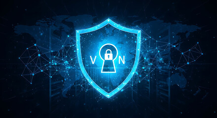 Advanced Virtual Private Network (VPN) Technology Depiction Showcasing Encrypted Tunneling, Secure Remote Access, Online Privacy Protection, Anonymity, and Cybersecurity Measures