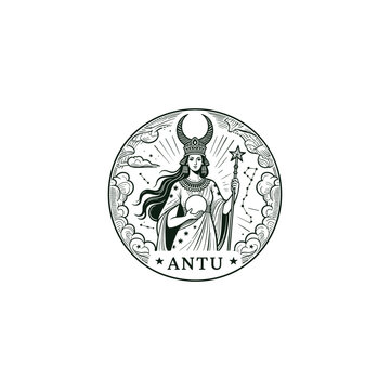 Vintage engraving of the Sumerian Goddess Antu, the ancient Mesopotamian celestial deity