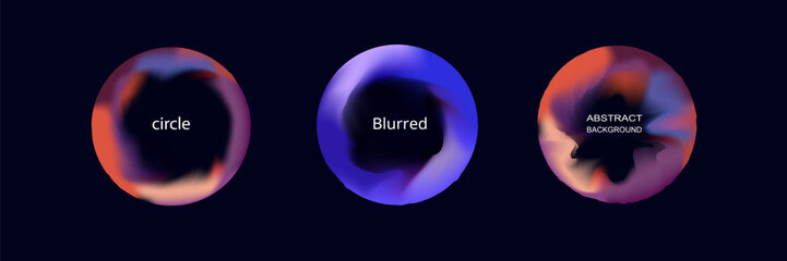 Abstract circle shapes with gradient isolated on black background. Vector set. Fluid vivid gradients for banners. Modern trendy design. Liquid shape.