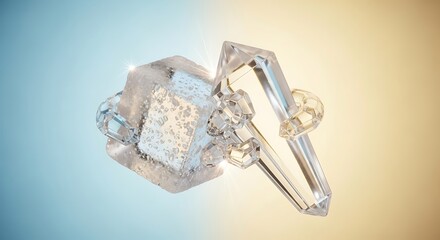 Clear Ice Cubes and Crystal on a Gradient Background.