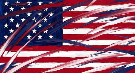 Abstract american flag with red white and blue paint strokes for patriotic representation art