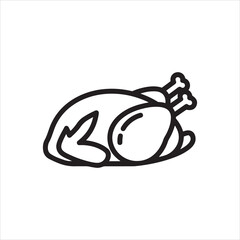 Simple outline drawing of a whole roasted chicken for food graphics and designs
