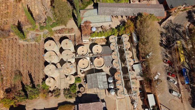 Aerial Drone View of Pisco Distillery Factory in Elqui Valley, Paihuano, Chile