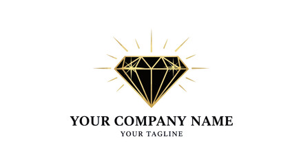 Elegant black diamond logo with golden outline and sparkle.