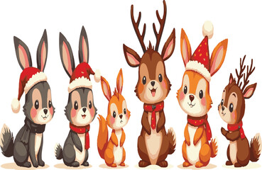 Cute animals wear festive outfits vector icon on white background




