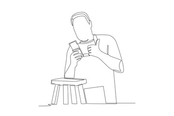 The man who successfully sells handmade wooden chairs. Selling handmade products concept one-line drawing