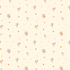 Flower pattern, ditsy floral seamless pattern. Hand drawn flower background. Small repeat pattern. Ditsy print. Cute botanic design. Ditsy floral flower pattern for fashion, fabric, textile, wallpaper