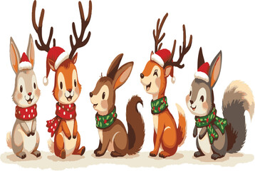 Cute animals wear festive outfits vector icon on white background




