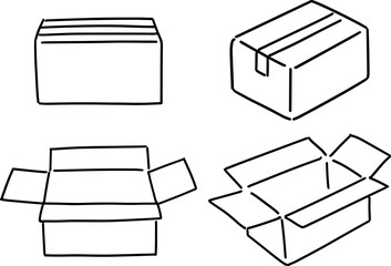 いろんな向きの段ボール箱の線画(ベクター・セット)