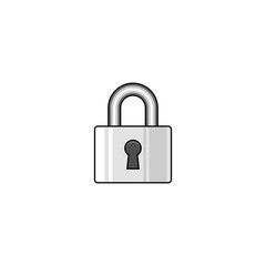 A silver padlock with a keyhole is centered on a white background, suggesting security or privacy.