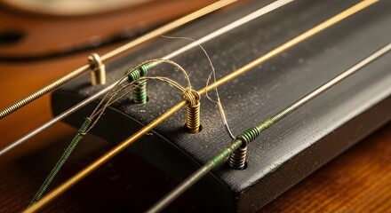 Close-up view of a violin bridge, showcasing the strings and detailed craftsmanship, ideal for music education and instrument sales promotions.