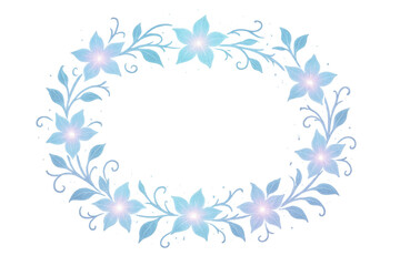 Obraz premium Blue floral wreath creating an elegant glowing frame, border design with delicate flowers and leaves, transparent background