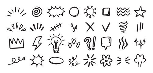 Expression sign hand drawn doodle set for concept design. Expression elements isolated on white background.