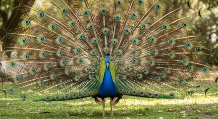 Obraz premium Peacock tail feathers spread in full display high quality stock illustration for commercial use