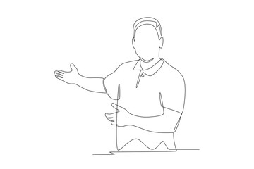 Cafe employees welcome customers. Greeting familiar customers concept one-line drawing