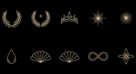 Elegant golden laurel wreaths crown star seashell vector design elements